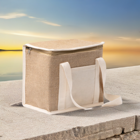 Sac réfrigérant en jute avec poche avant en coton