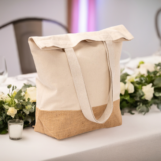 Sac en coton recyclé 330 gsm et jute naturel.