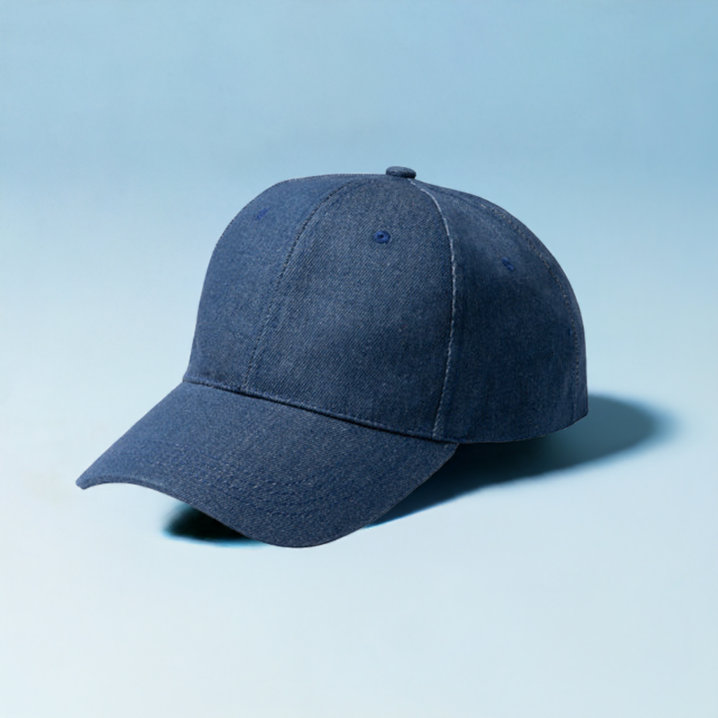 Casquette 6 panneaux en denim recyclé.