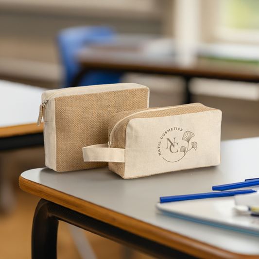 Trousse de toilette en coton laminé et jute